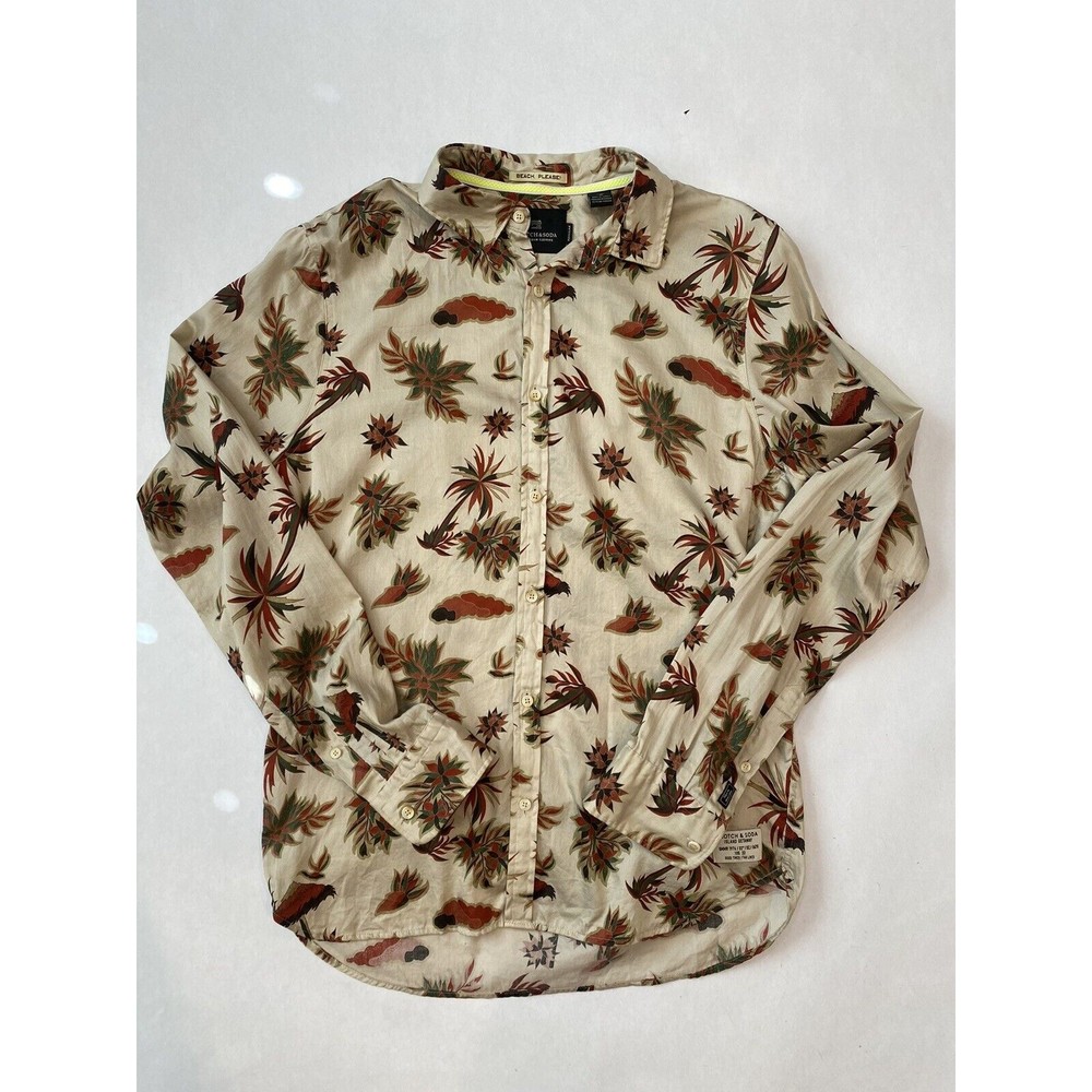 Men's Scotch & Soda Shirt Medium Island Print Button Up Floral Hawaiian Shirt